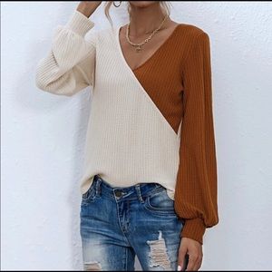 New in 2022! Waffle knit color block long sleeve top.